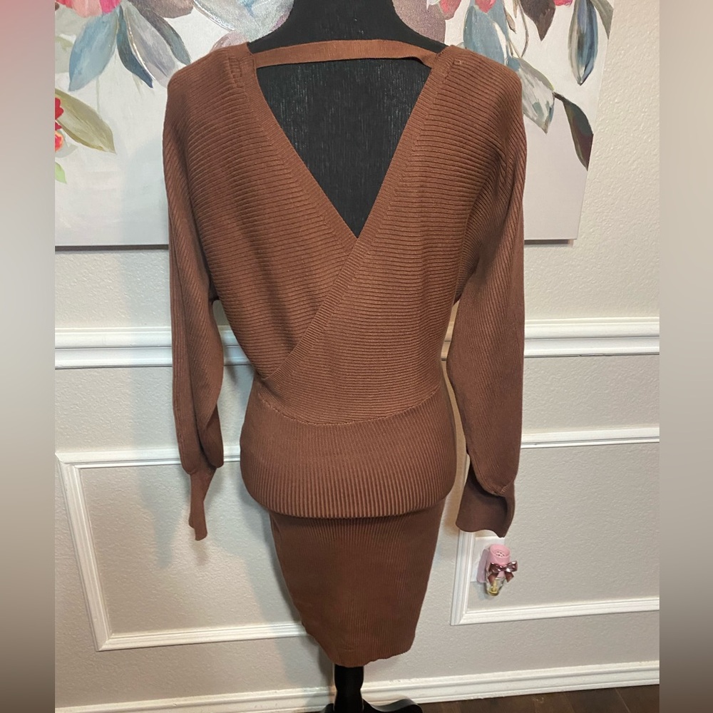 Brown Ribbed Sweater Dress - Picture 7 of 14